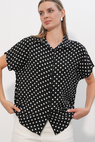 Bigdart 3711 Women's Polka Dot Half Sleeve Shirt - A.Black