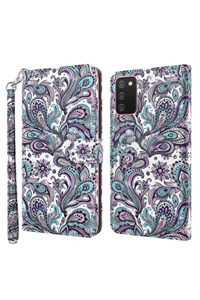 OEM Θήκη Πορτοφόλι με Βάση (Δερμάτινη Υφή) για Samsung Galaxy A03s - Μωβ Λουλ...