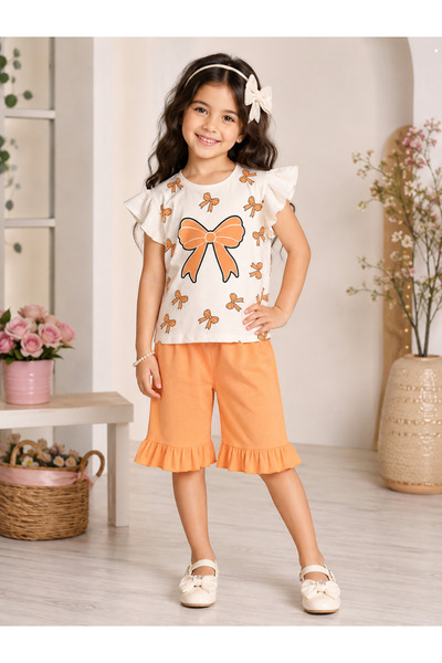 Generic Brand Girl's Breathable Cotton Fabric Bow Printed Ruffle Summer 2-Pie...