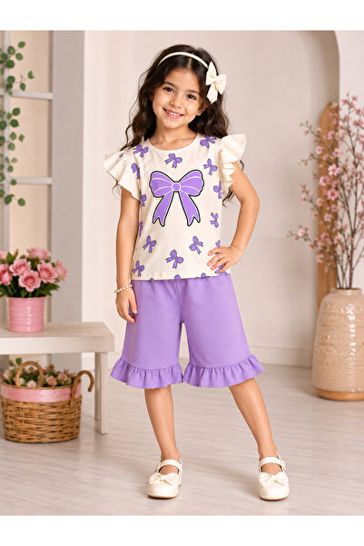 Generic Brand Girl's Breathable Cotton Fabric Bow Printed Ruffle Summer 2-Pie...
