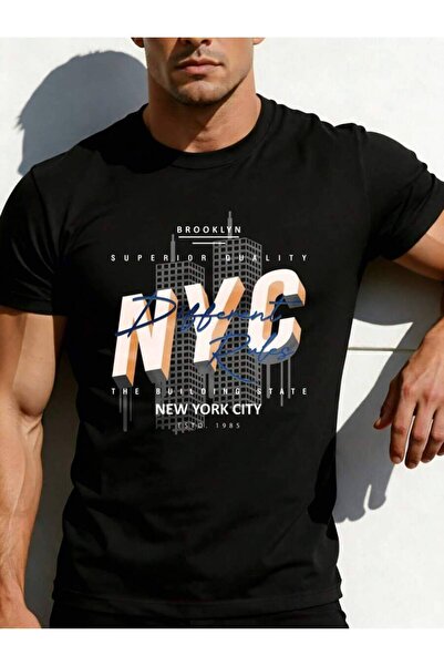 26LIK Casual Urban Style Men's T-Shirt New York City Graphic Design Summer We...