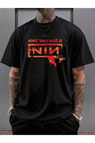 21JNRY تي شيرت رجالي بطباعة شعار Nine Inch Nails على شكل رسومات - تصميم أيقون...