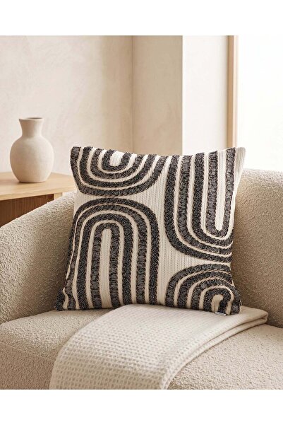 REDTAG Ivory And Black Abstract Embroidered Cushion 45x45cm