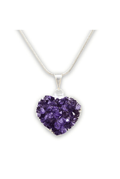 craftmystic Colier Delicat cu Lant Argintiu si Pandantiv din Ametist Druzy in...