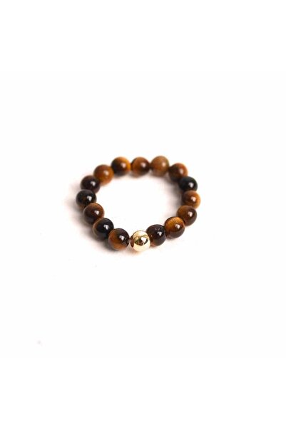 craftmystic Elastic ring with golden ball and 4 mm beads made of natural ston...