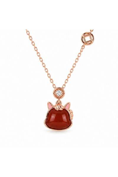 craftmystic Colier Argint 925 Rose Gold cu Agat Rosu - Curaj, Energie si Eleg...