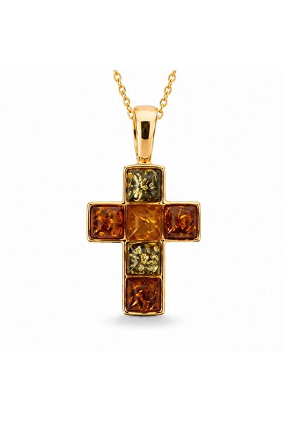 craftmystic Colier Argint 925 cu Chihlimbar Cruce - Protectie si Energie Calda