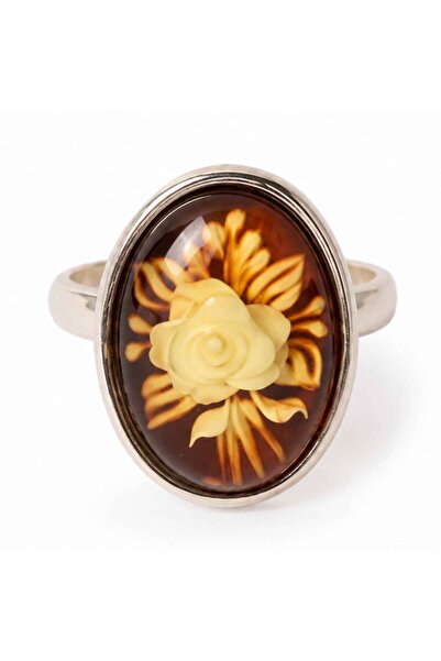 craftmystic Δαχτυλίδι Ασημένιο 925 με Οβάλ Πράσινο Κεχριμπάρι και Σκαλιστό Ρό...