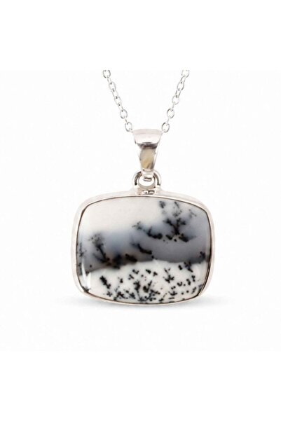 craftmystic Colier Argint 925 cu Opal Dendritic Patrat - Claritate si Echilib...