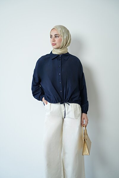 QUWİQ Women's Long Back-Tie Hijab Shirt with Six Drawstrings and Tie-Up at th...