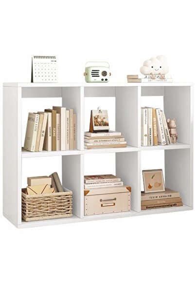 Rebiko Bibliotecă Deschisă Albă cu 6 Rafturi, Dulap Modern Loft, 100x63x30 cm