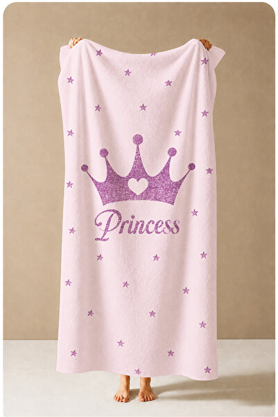 Evmila Princess Written Black Crowned Pink Star Patterned 70X150 Beach Towel ...