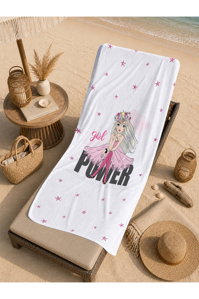 Evmila Fairy Girl with a Pink Horse Patterned 70X150 Beach Towel - Digital Pr...