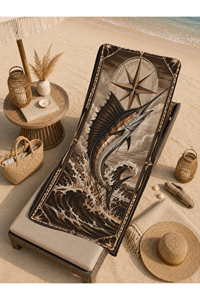 Evmila Prosop de plajă cu model vintage Marlin Fish Wave, 70x150 - Prosop de ...