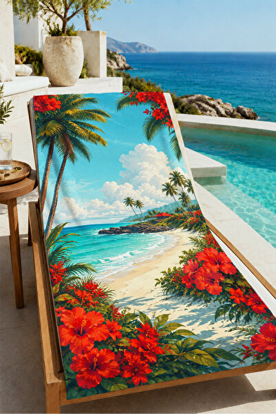 Evmila Tropical Ocean Palm Flower Pattern 70X150 Beach Towel - Digital Printe...