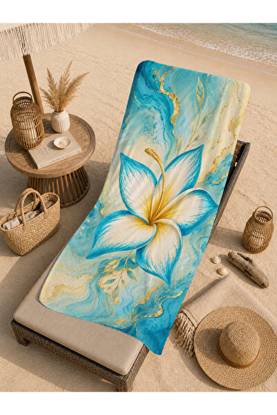 Evmila Watercolor Blue White Plumeria Flower Pattern 70X150 Beach Towel - Dig...
