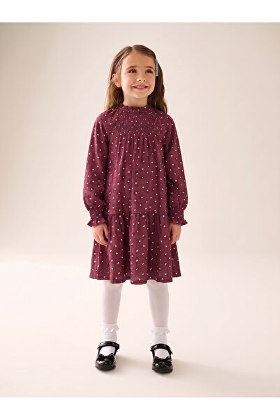 Tinymuyt Girl's Crinkle Floral Patterned Dress Burgundy