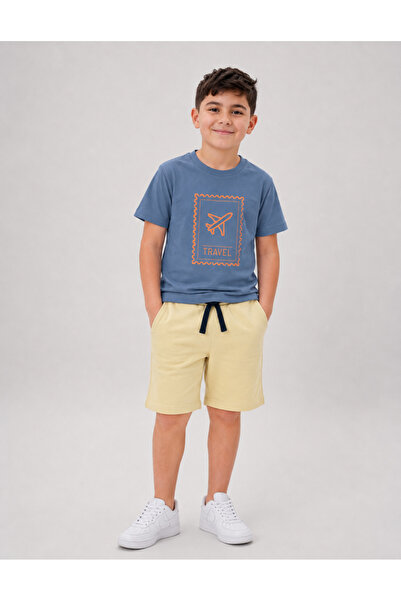 OrganicKid Bon Voyage Erkek Çocuk Koyu Mavi Oversize T-shirt