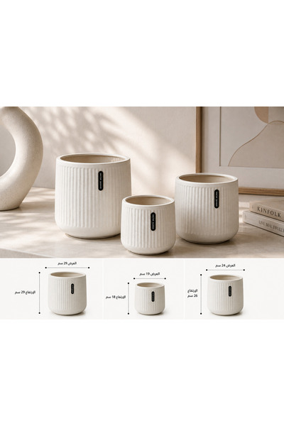 Binshihon Home Modern Ribbed Ceramic Planting Bowl Set of 3 in Different Size...