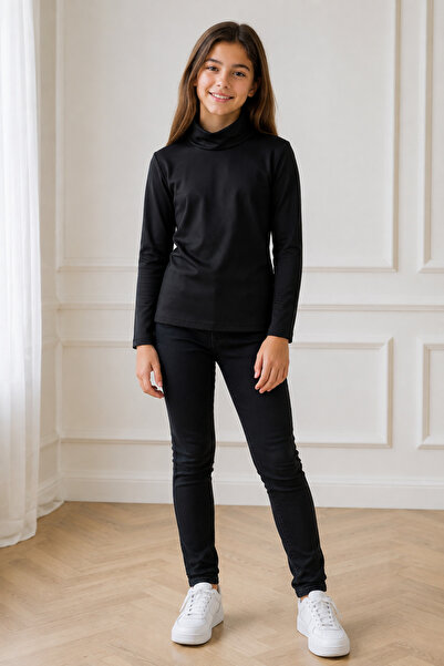 Yalçınoğlu Kids Children's Black Turtleneck Long Sleeve Bodysuit 100% Polyami...