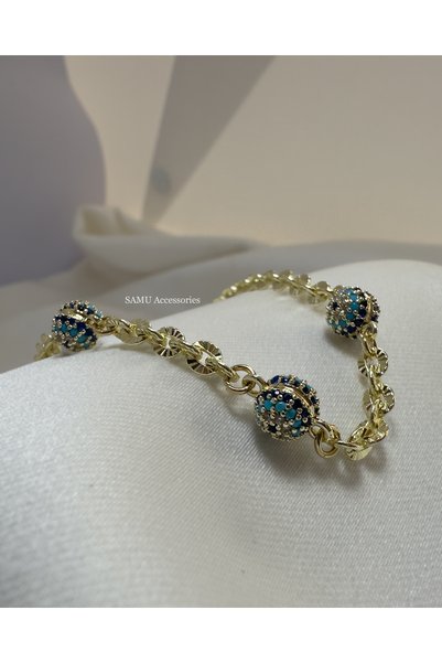 Samu Accessories Triple Gold Evil Eye Beaded Zirconia Bracelet - Triple Gold Evil Eye Beaded Zirconia Bracelet