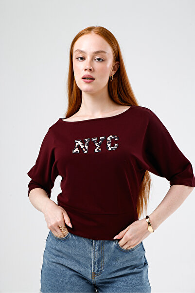 Madame QAN's Wide Collar Embroidery Detailed Basic T-Shirt