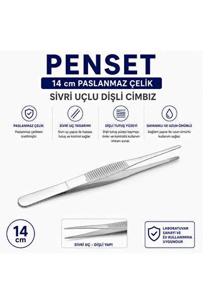Labolist Penset 14 cm Paslanmaz Çelik - Sivri Uçlu Dişli Cımbız