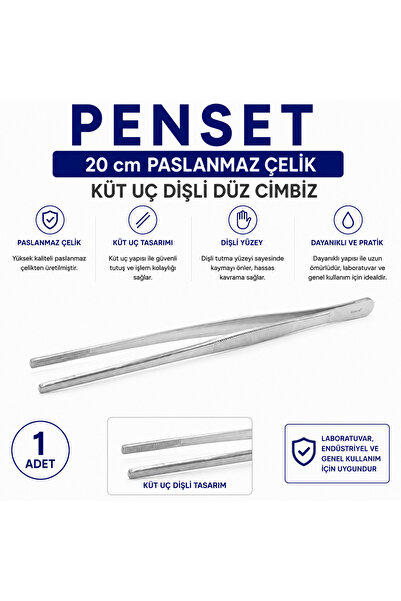 Labolist Penset 20 cm Paslanmaz Çelik - Küt Uç Dişli Düz Cımbız