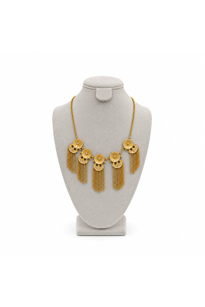 BELLA CİAO Stainless Steel Gold Plated Flange Design Necklace and Earrings Se...
