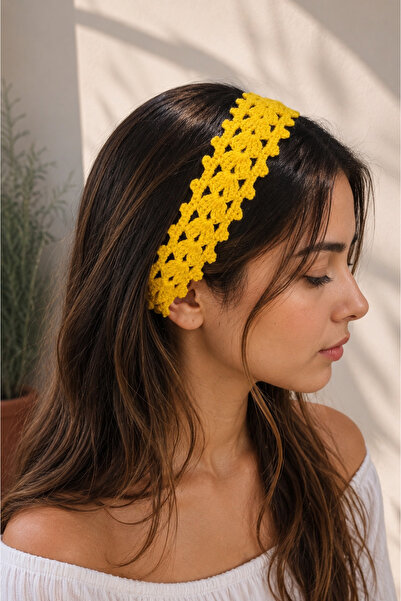 BeyzHal Bandana din dantela galbena, ajustabila, stil boem, accesoriu pentru ...