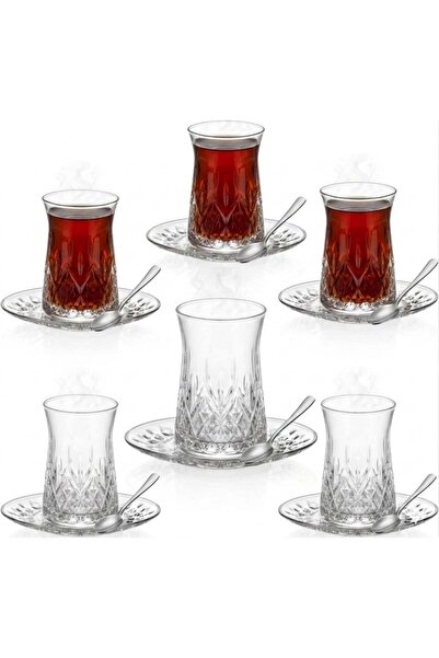 Dubai DubaiCrystal 18 pieces Turkish Tea Glasses and Saucers with spoons, Tea...