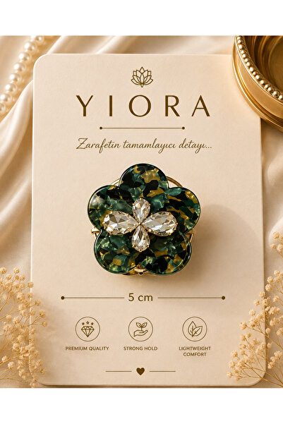 yiora İthal Seri Premium Çiçek Form Kristal Taşlı Güçlü Tutuş Mandal Toka 5cm