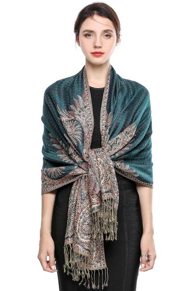 GENERAL Pashmina Scarf for Women Warm Wrap Feel Shawl Paisley Hijab in Rich C...