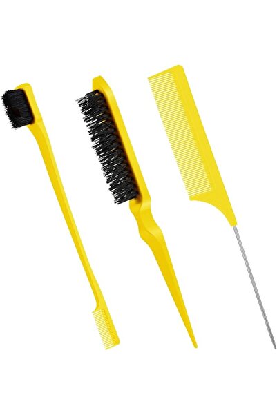 Geiserailie 3 Pcs Slick Back Hair Brush Set Bristle Brush Edge Control Teasin...