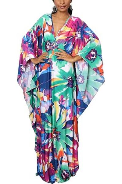 GENERAL Women Bohemian Kaftan Maxi Loungewear Nightgown Kimono Oversized Slee...