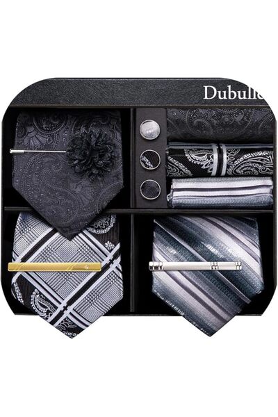 Dubulle Mens Paisely Silk Tie for Men Necktie and Pocket Square Set