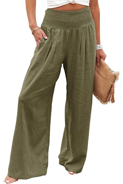 GENERAL Vansha Women Summer High Waisted Cotton Linen Palazzo Pants Wide Leg ...