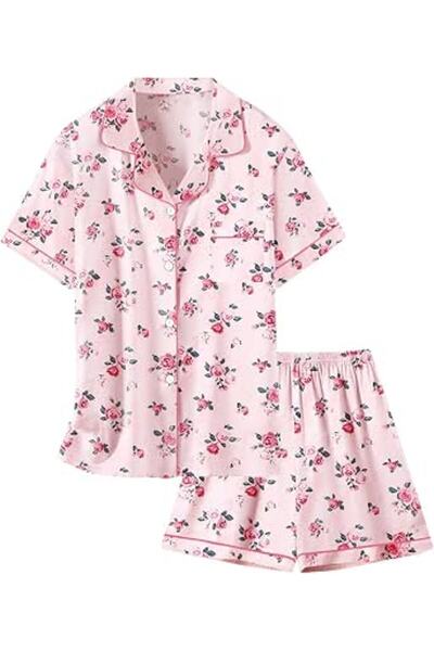GENERAL Schbbbta Girls Boys Satin Pajamas Set, 2Piece Silk Nightwear Button-D...