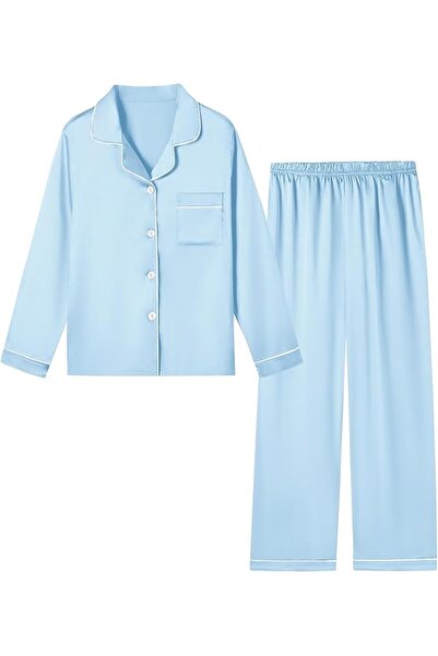 GENERAL Schbbbta Girls Boys Satin Pajamas Set, 2Piece Silk Nightwear Button-D...