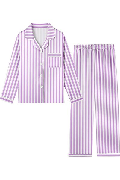GENERAL Schbbbta Girls Boys Satin Pajamas Set, 2Piece Silk Nightwear Button-D...