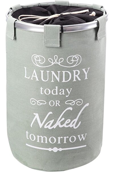 Lawazim Round Laundry Basket with Printed Letters-40x50cm Brown Storage Baske...