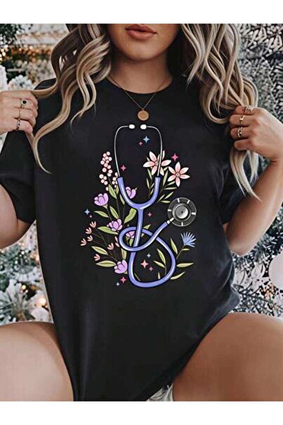23ERVA Women's Stethoscope Flowers Design, Pure Cotton T-Shirt, Spring And Su...