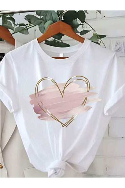 23ERVA Women's Heart Watercolor Design, Pure Cotton T-Shirt, Spring Summer We...