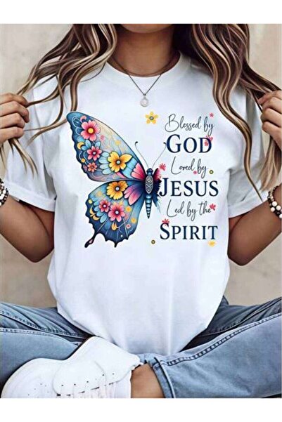23ERVA Casual, Women's T-Shirt, Butterfly Religious Text Design, Everyday Wea...