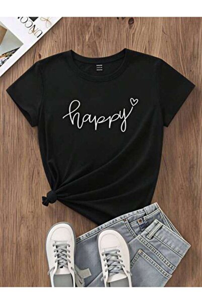 23ERVA Casual Women's Happy Heart Design, Pure Cotton T-Shirt, Spring Summer ...
