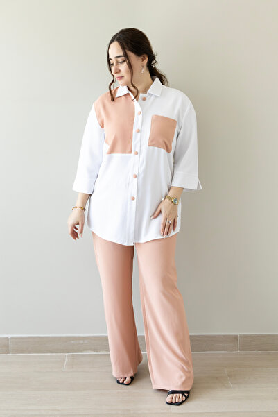 LINELLE Peach Colorblock Wide-Leg Co-Ord Set