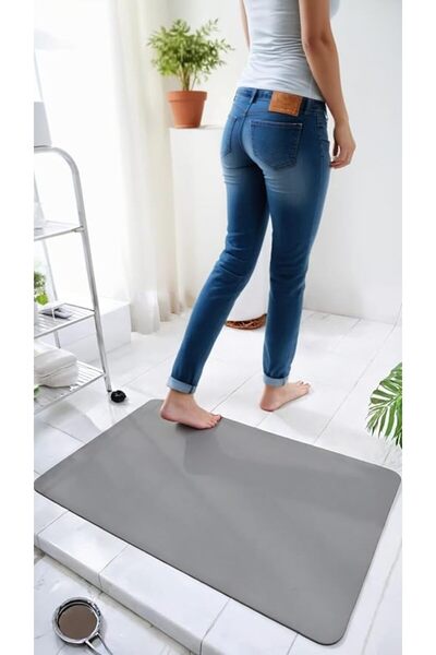 Sweet seven Grey Bath Mat, Nappa Leather Surface, Super Absorbent Quick Dry, ...