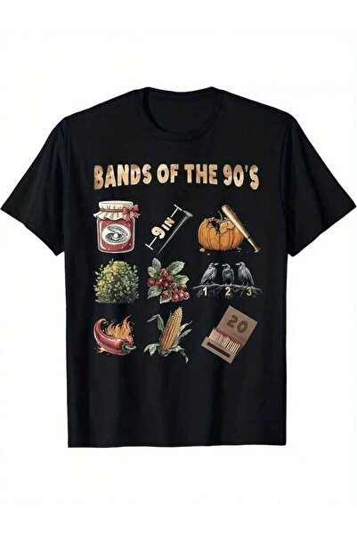 4Car Men's 100% Cotton 180gsm T-Shirt Nostalgia Retro 90's Print (Bands Of Th...