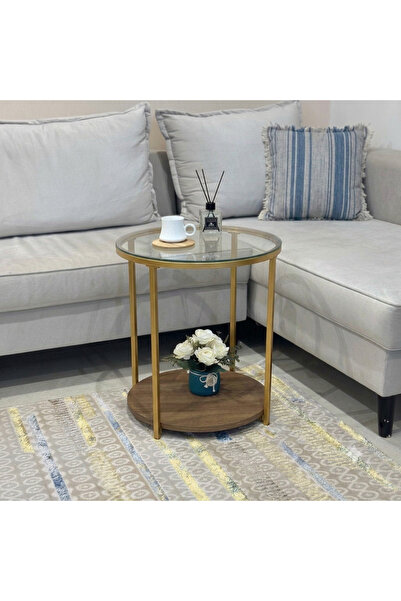 Generic Round Service Table Dorene Gold Luxury Coating |   Transparent Glass ...