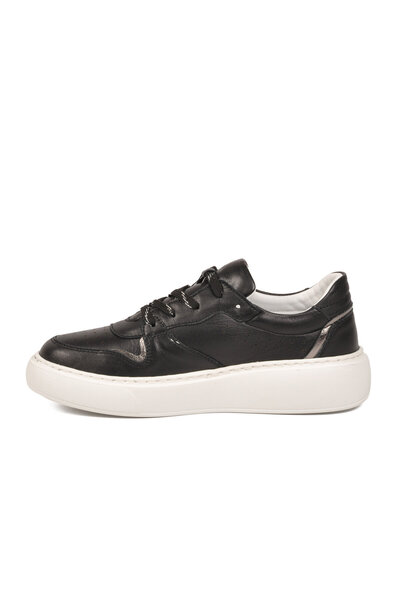 Voyager Black Genuine Leather Anatomical Comfortable Sole Women's Casual Snea...
